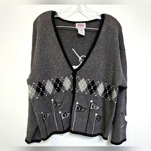 Vintage PBJ Sport Large Golf Cottage Core Open Cardigan 100% Wool Hand Knit